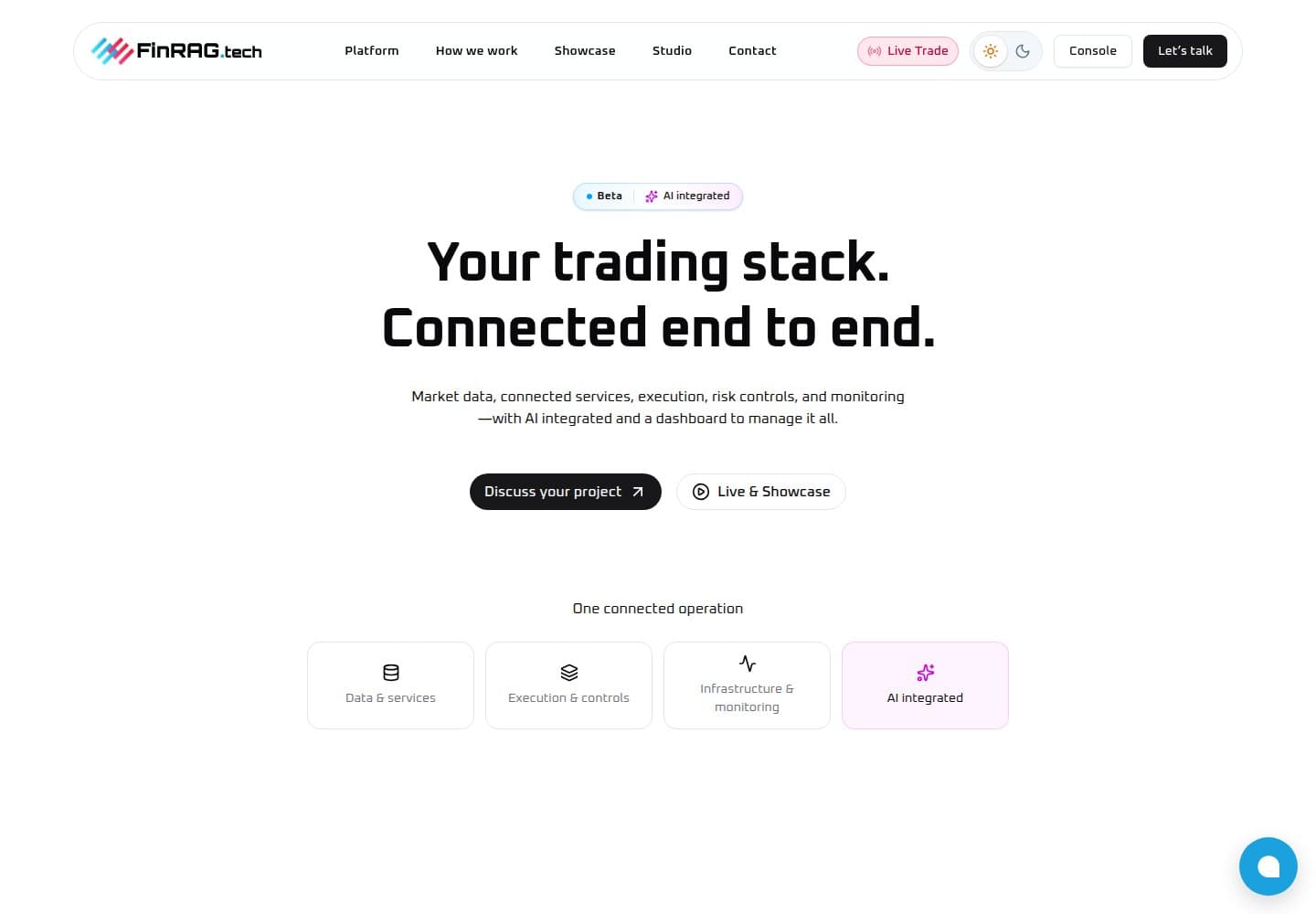 FinRAG.tech website introducing its connected trading platform